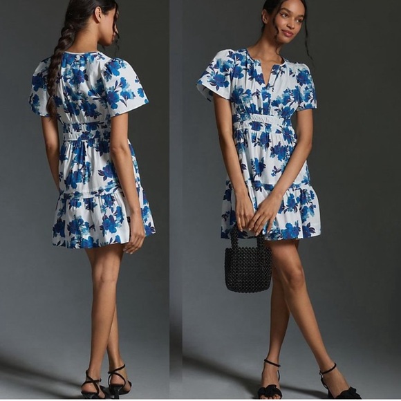 NWT ANTHROPOLOGIE The Somerset Mini Dress blue floral color new - Picture 1 of 8